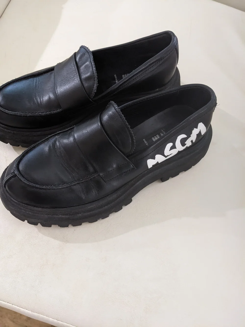 MSGM Kids Black Leather Logo Loafers 36
